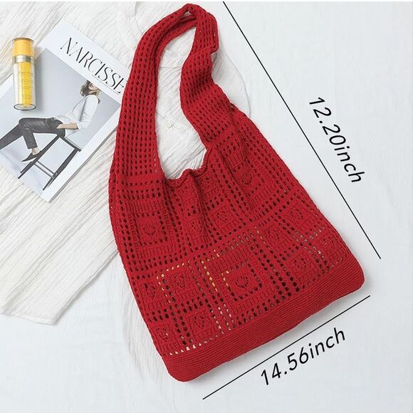 Chic Red Crochet Shoulder Bag - Picture 2 of 7